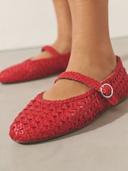 Red Forever Comfort® Leather Weave Mary Jane Flats - Image 4 of 10