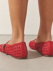 Red Forever Comfort® Leather Weave Mary Jane Flats - Image 5 of 10