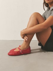 Red Forever Comfort® Leather Weave Mary Jane Flats - Image 6 of 10