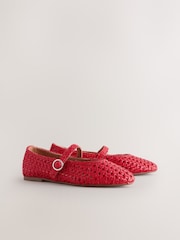 Red Forever Comfort® Leather Weave Mary Jane Flats - Image 7 of 10