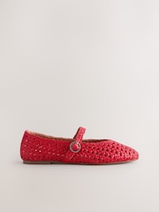 Red Forever Comfort® Leather Weave Mary Jane Flats - Image 8 of 10