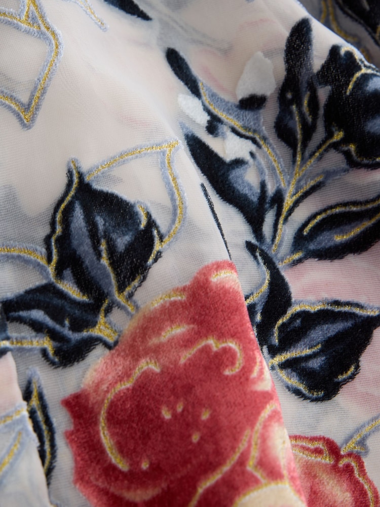 Ecru Floral N. Premium Sheer Flocked Velvet Shirt - Image 8 of 8