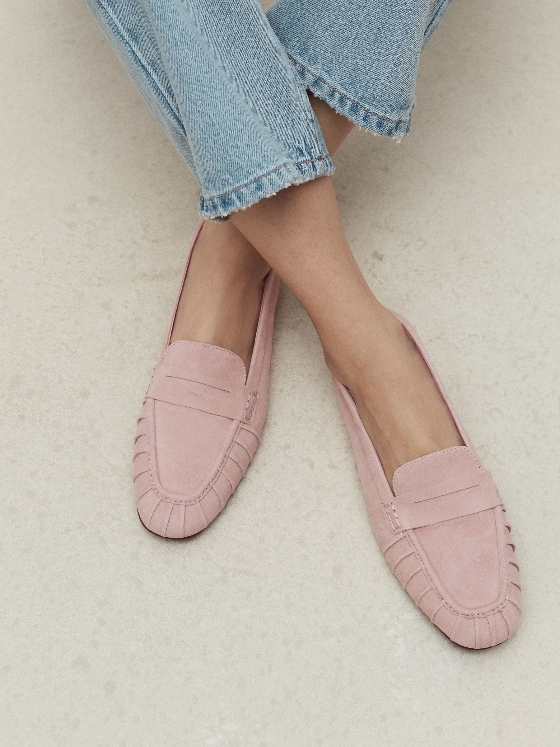 Buy Blush Pink Forever Comfort® Suede Leather Ruched Loafers from