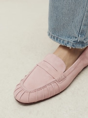 Blush Pink Forever Comfort® Suede Leather Ruched Loafers - Image 6 of 10