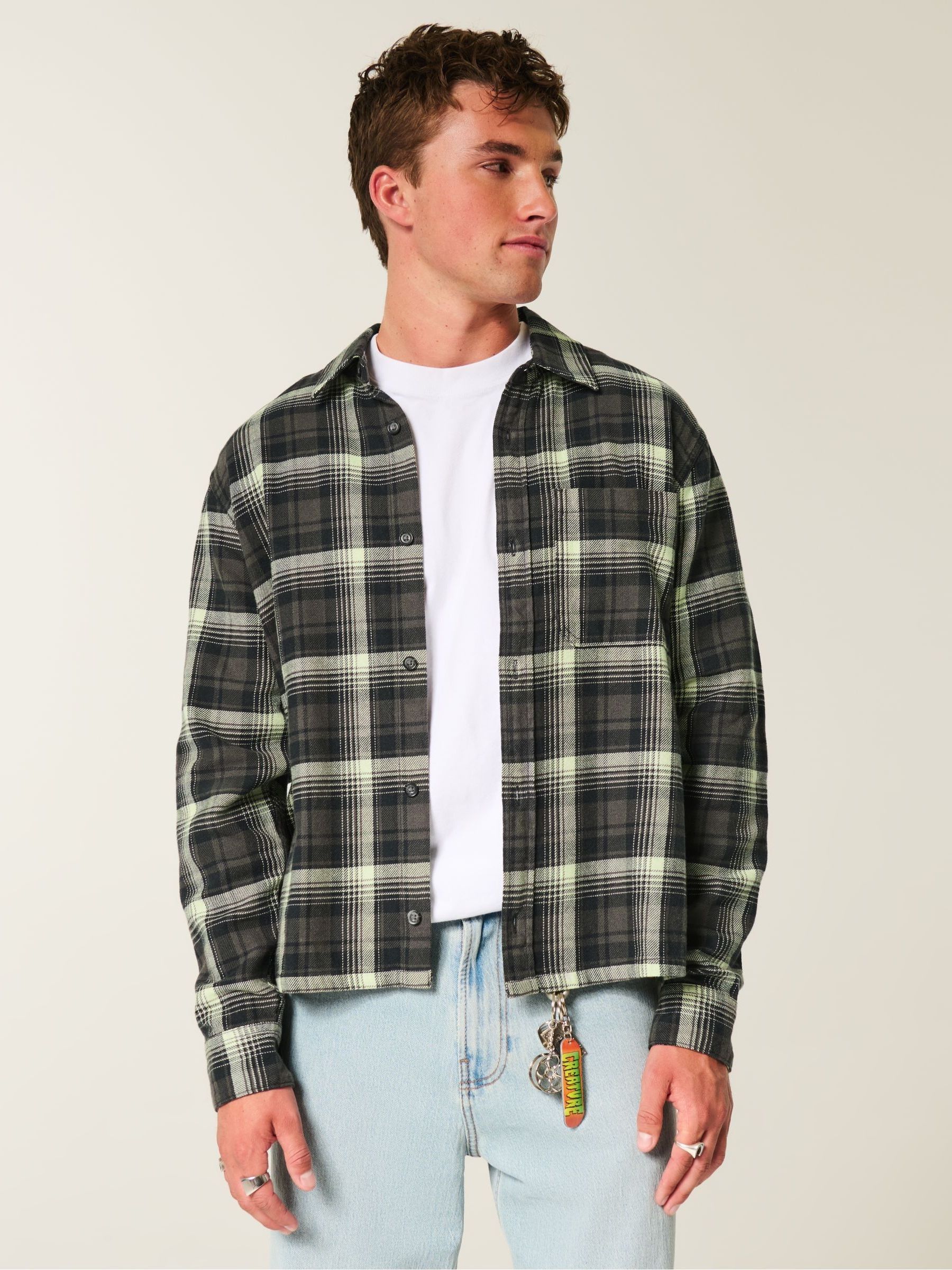 Buy Hollister Black Cropped Boxy Flannel Shirt from Next USA