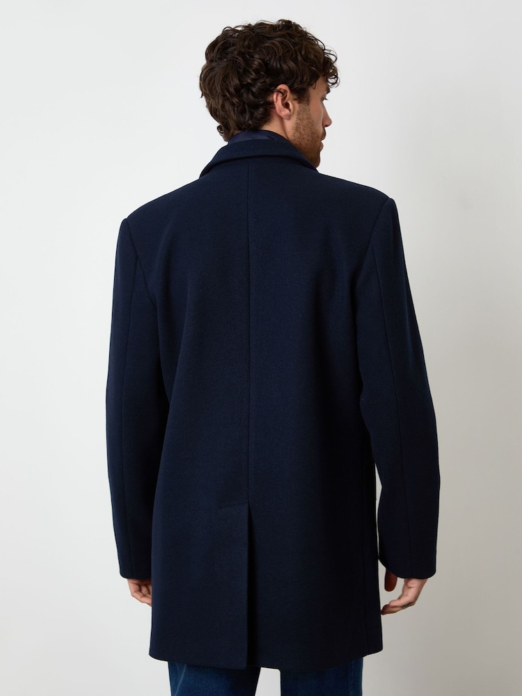 Threadbare Blue Faux Wool Mock Layer Longline Trench Coat - Image 2 of 4 Threadbare Blue Faux Wool Mock Layer Longline Trench Coat - Image 2 of 4