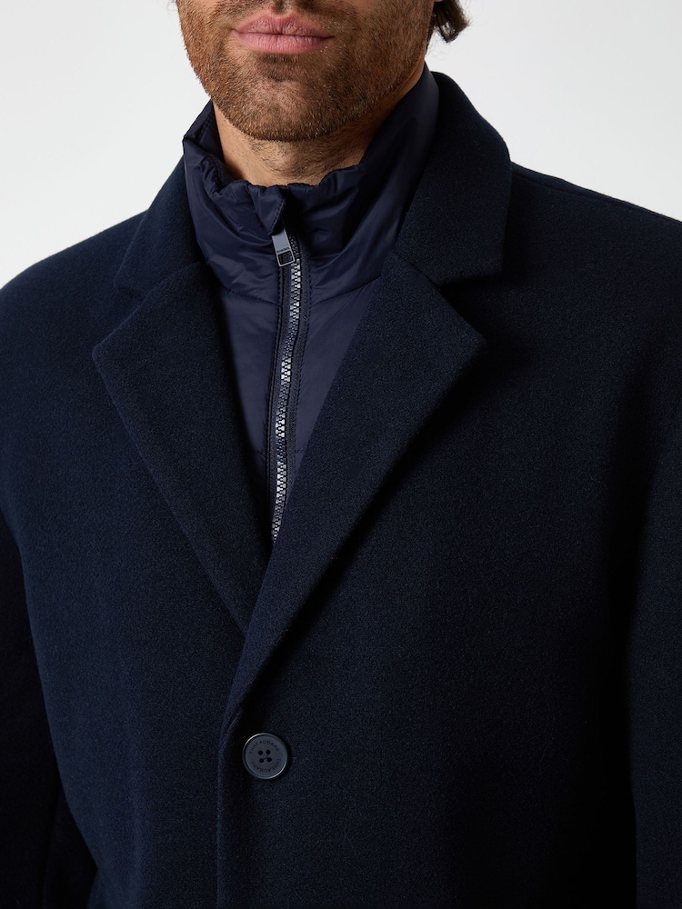 Threadbare Blue Faux Wool Mock Layer Longline Trench Coat - Image 4 of 4 Threadbare Blue Faux Wool Mock Layer Longline Trench Coat - Image 4 of 4