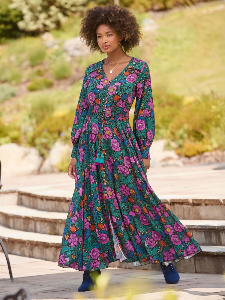 Joe Browns Blue Petite Autumn Floral Maxi Dress - Image 2 of 7 Joe Browns Blue Petite Autumn Floral Maxi Dress - Image 2 of 7