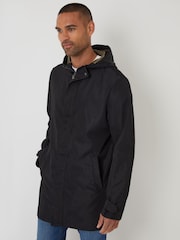Threadbare Black Luxe Showerproof Zip Up Hooded Waterproof Raincoat - Image 3 of 4