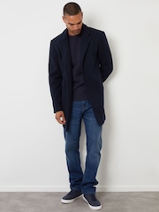 Threadbare Blue Faux Wool Overcoat - Image 3 of 4