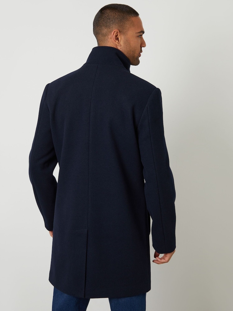 Threadbare Blue Faux Wool Mock Layer Longline Utility Coat - Image 2 of 4 Threadbare Blue Faux Wool Mock Layer Longline Utility Coat - Image 2 of 4