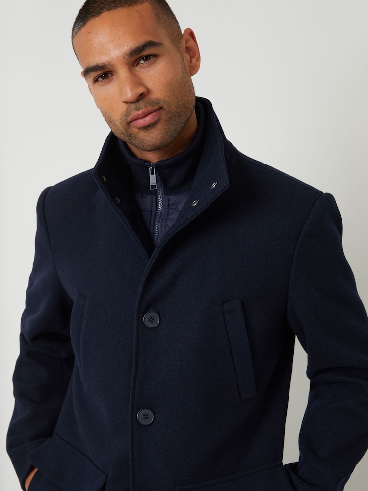 Threadbare Blue Faux Wool Mock Layer Longline Utility Coat - Image 4 of 4 Threadbare Blue Faux Wool Mock Layer Longline Utility Coat - Image 4 of 4