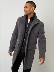 Cinza - Threadbare Faux Wool Mock Layer Longline Utility Coat - Imagem 1 de 4