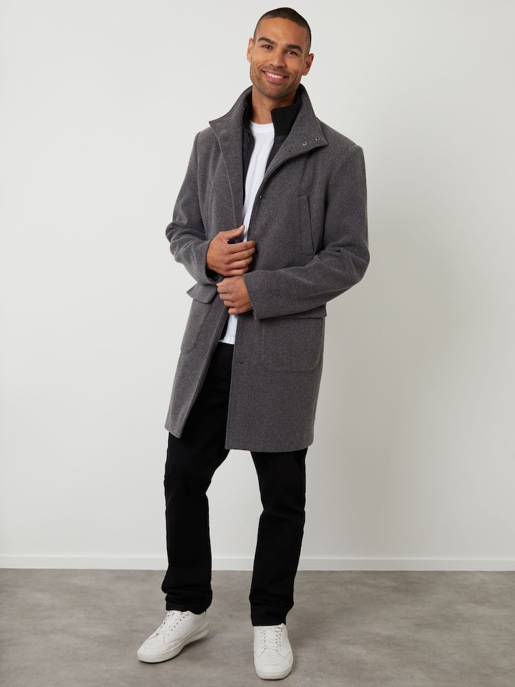 Cinza - Threadbare Faux Wool Mock Layer Longline Utility Coat - Imagem 2 de 4