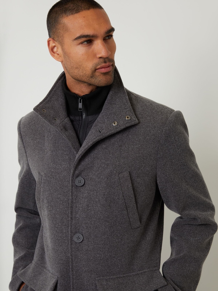 Cinza - Threadbare Faux Wool Mock Layer Longline Utility Coat - Imagem 4 de 4