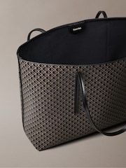 Calvin Klein Black Allover Monogram Logo Tote Bag with Pouch - Image 3 of 4