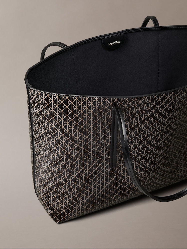 Buy Calvin Klein Black Allover Monogram Logo Tote Bag with 