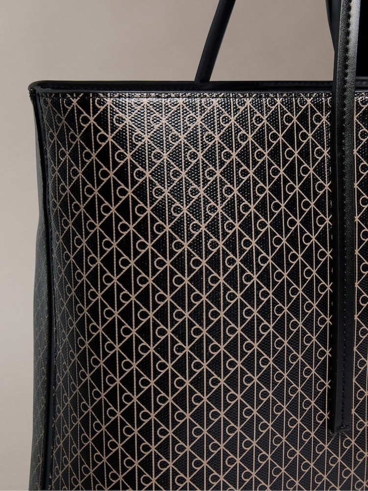 Calvin Klein Black Allover Monogram Logo Tote Bag with Pouch - Image 4 of 4 Calvin Klein Black Allover Monogram Logo Tote Bag with Pouch - Image 4 of 4