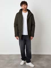 Threadbare Green Showerproof Padded Hooded Coat - Image 3 of 4