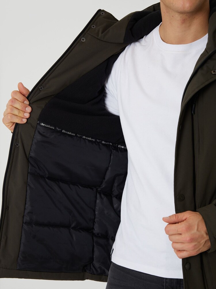 Threadbare Green Showerproof Padded Hooded Coat - Image 6 of 6