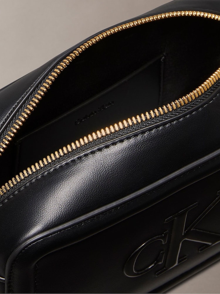 Calvin Klein Black Embossed Monogram Logo Camera Bag - Image 4 of 4 Calvin Klein Black Embossed Monogram Logo Camera Bag - Image 4 of 4