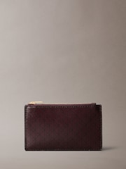 Calvin Klein Brown Monogram Logo Top Zip Card Holder - Image 1 of 2