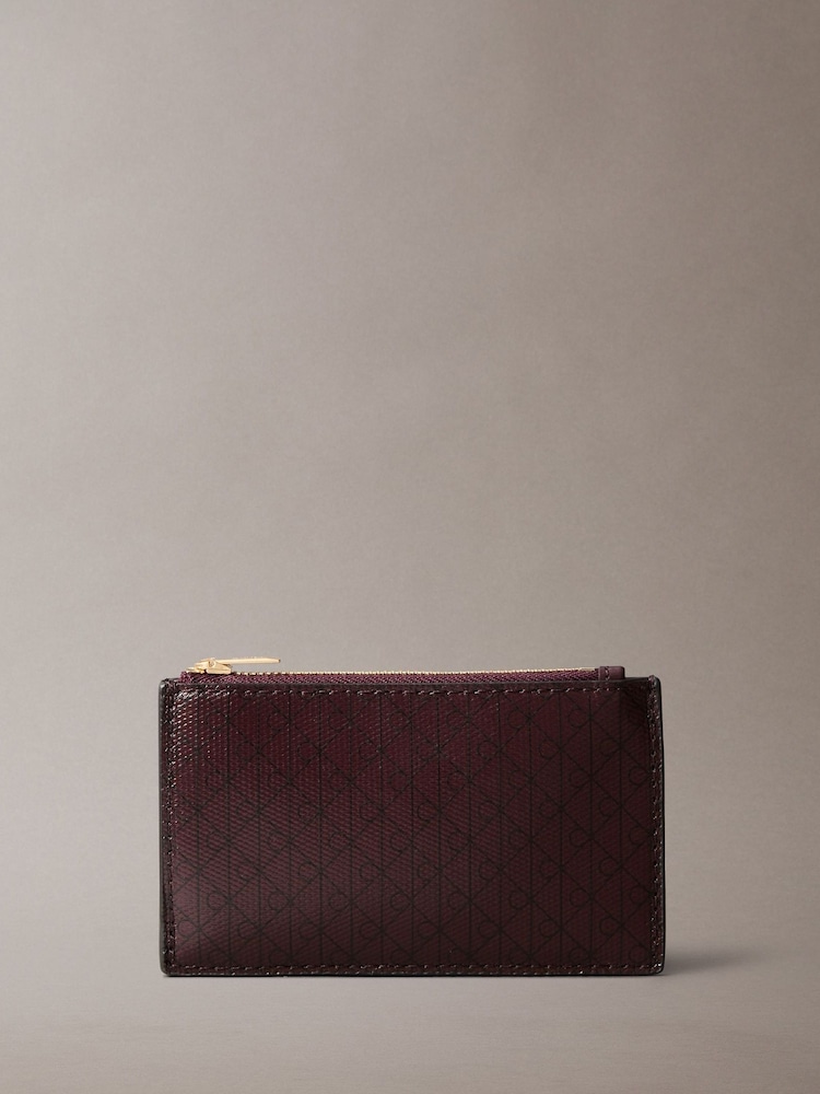 Calvin Klein Brown Monogram Logo Top Zip Card Holder - Image 1 of 2