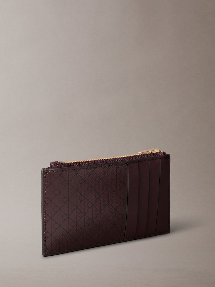 Calvin Klein Brown Monogram Logo Top Zip Card Holder - Image 2 of 2