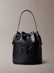 Calvin Klein Black Embossed Monogram Logo Bucket Bag - Image 1 of 4