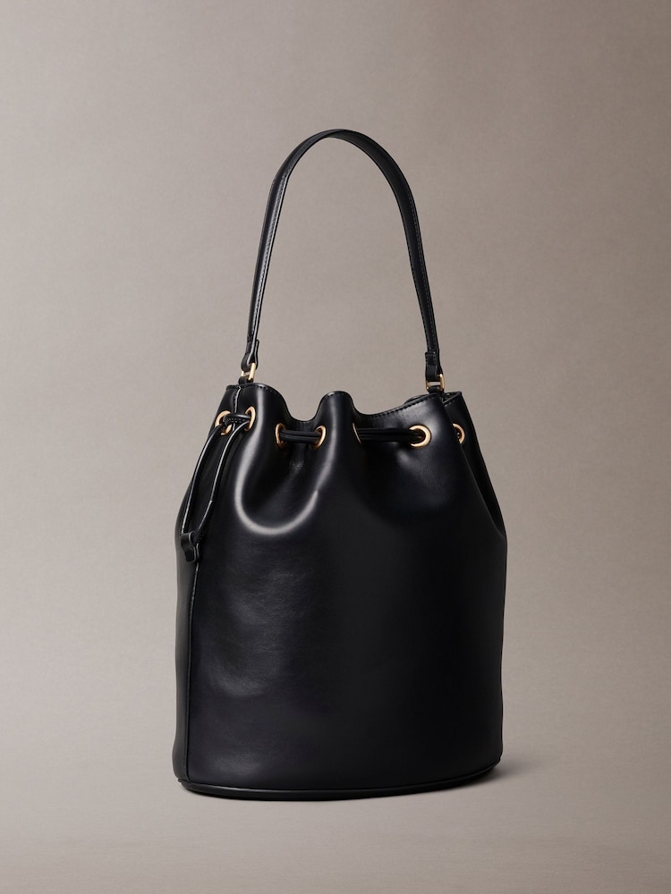 Calvin Klein Black Embossed Monogram Logo Bucket Bag - Image 2 of 4
