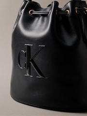 Calvin Klein Black Embossed Monogram Logo Bucket Bag - Image 3 of 4