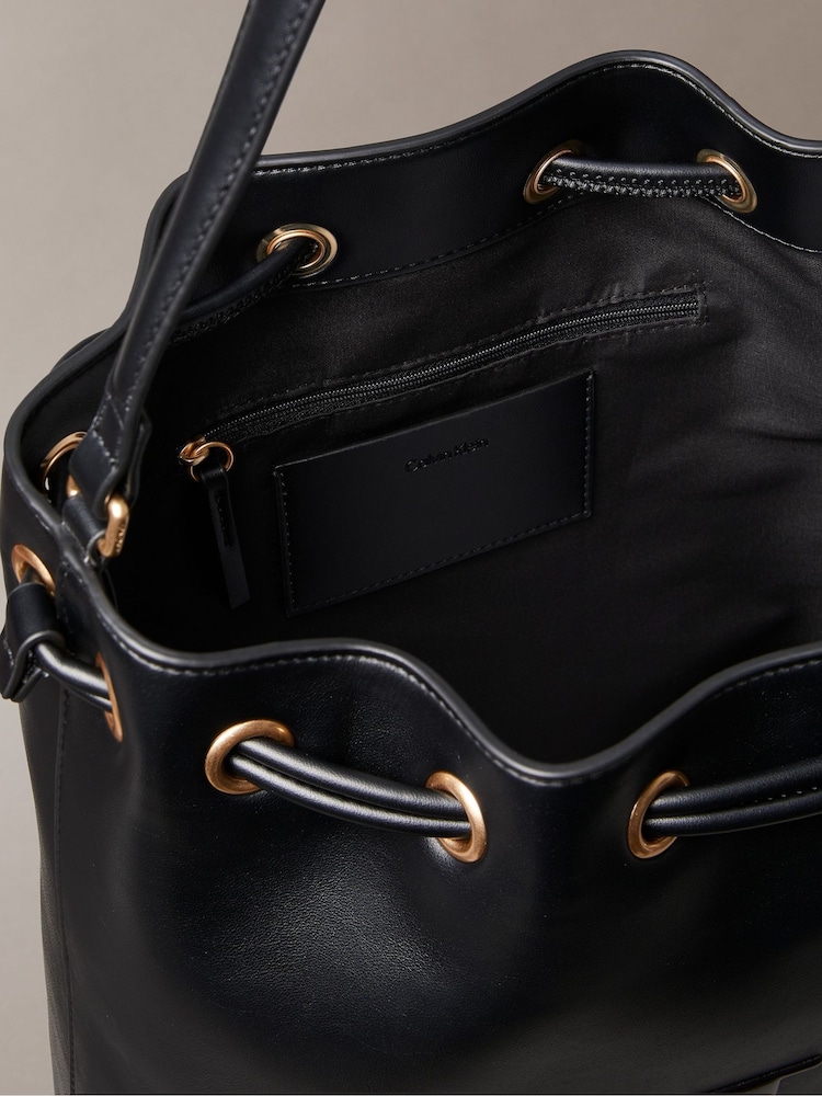 Calvin Klein Black Embossed Monogram Logo Bucket Bag - Image 4 of 4