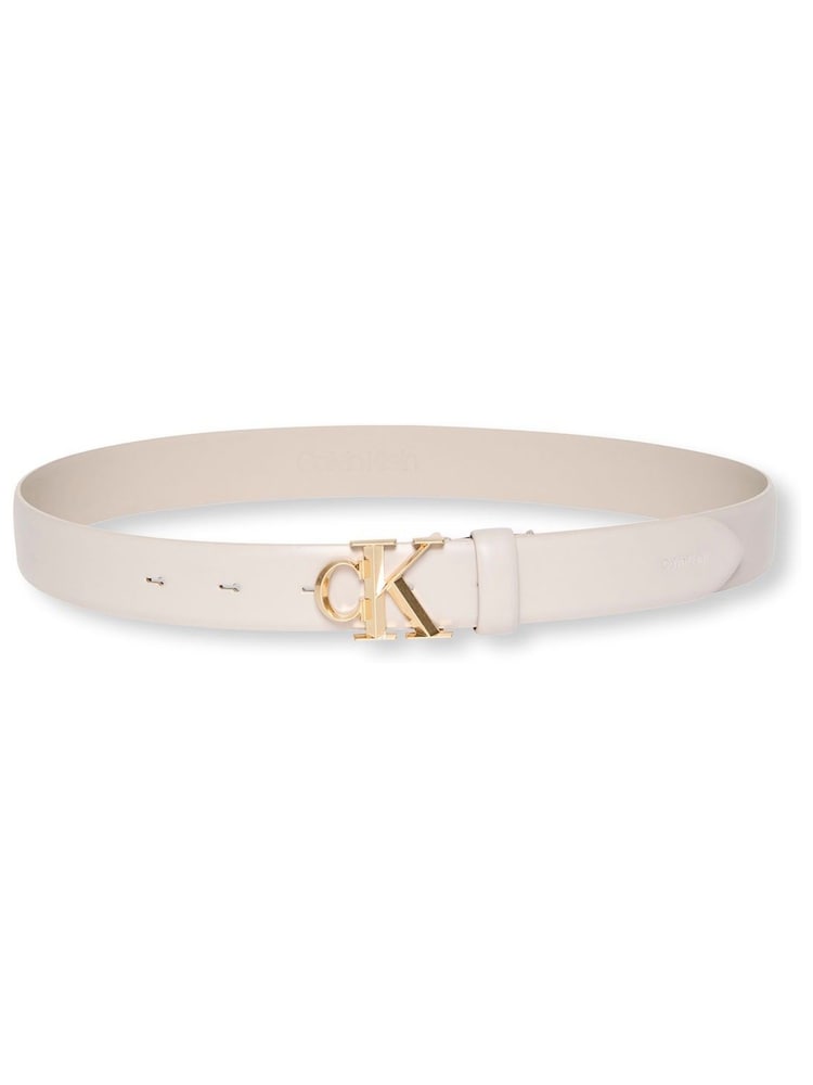 Calvin Klein Cream Full Grain Leather Logo Belt - Image 1 of 2 Calvin Klein Cream Full Grain Leather Logo Belt - Image 1 of 2