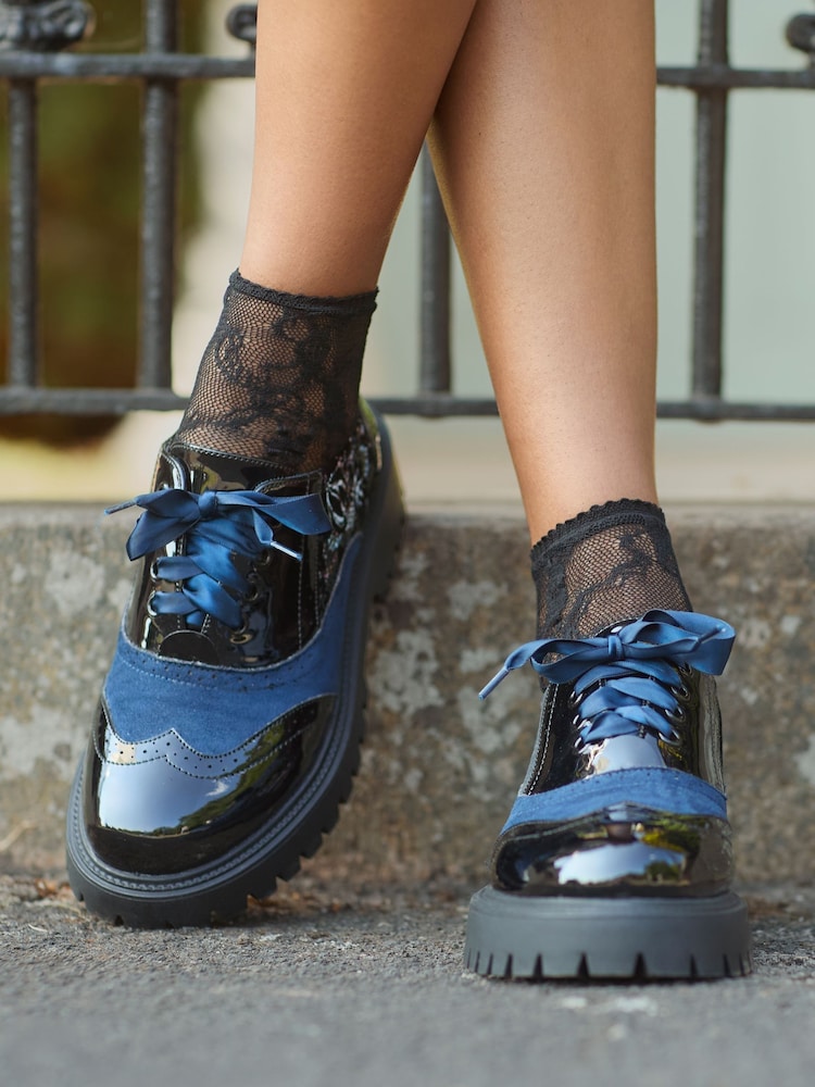 Joe Browns Black Ribbon Lace Floral Detail Brogues - Image 2 of 7