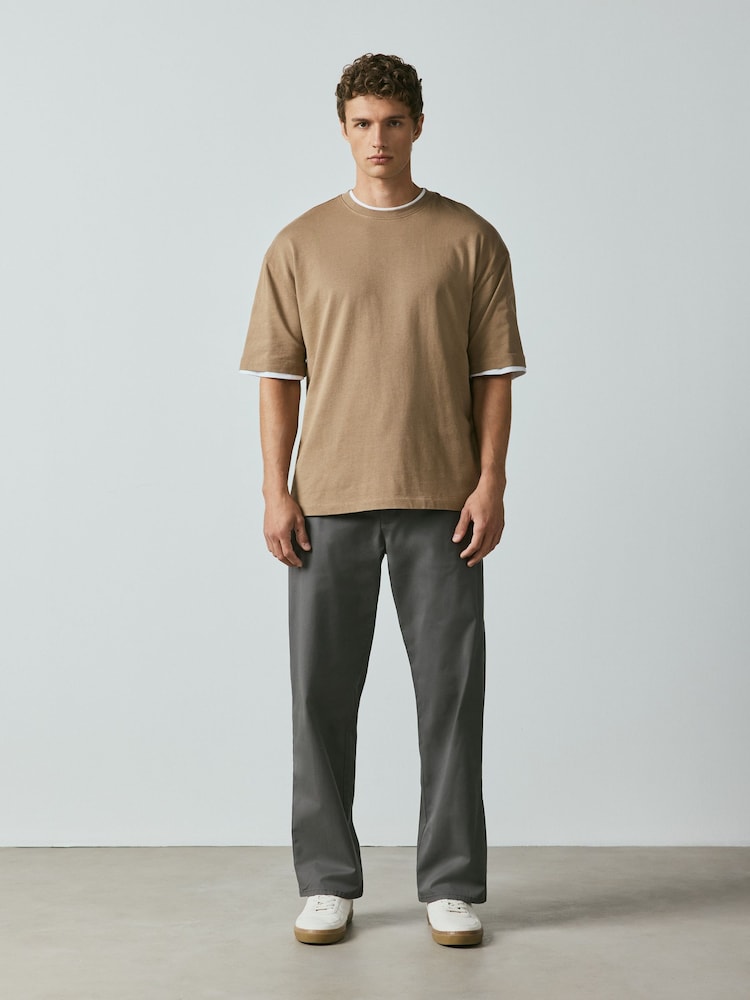 Dark Grey Relaxed Fit Cotton Rich Stretch Chinos - Image 1 of 5