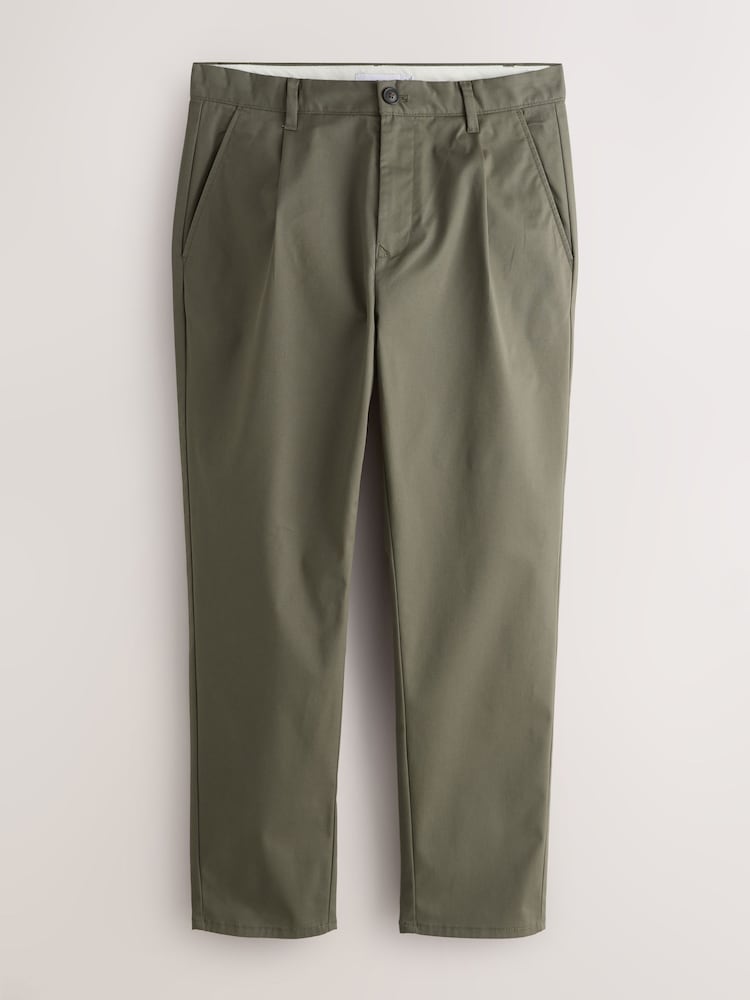 Khaki Green Regular Tapered Fit Cotton Rich Stretch Chinos - Image 1 of 5