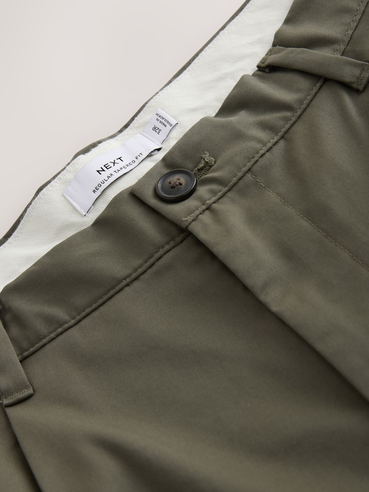 Khaki Green Regular Tapered Fit Cotton Rich Stretch Chinos - Image 2 of 5