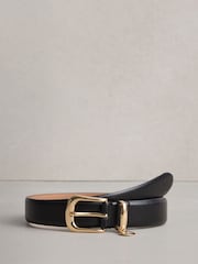 Črna/zlata - N. Premium Made In Italija Logo Charm Detail usnje pas - Slika 1 iz 3