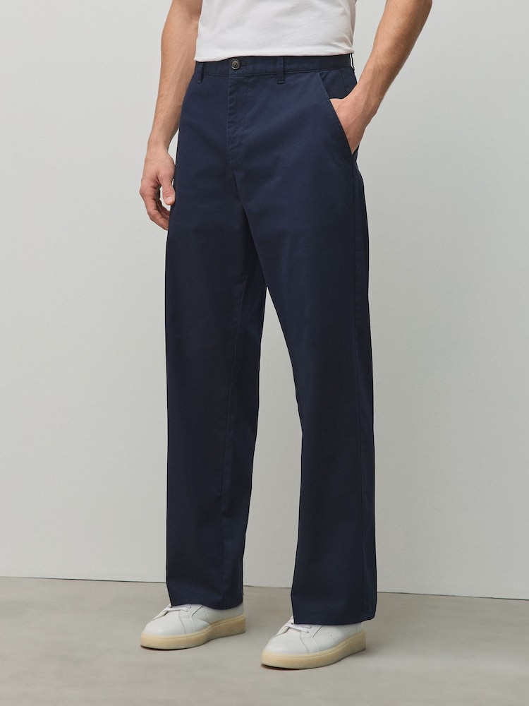 Navy Relaxed Fit Cotton Rich Stretch Chinos - Image 1 of 7 Navy Relaxed Fit Cotton Rich Stretch Chinos - Image 1 of 7