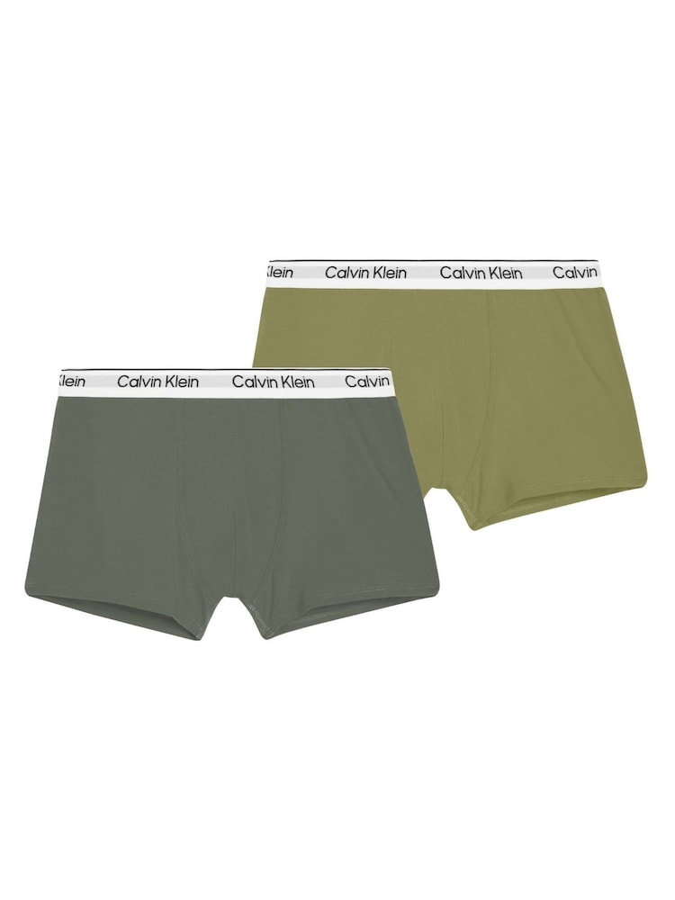 Calvin Klein Green 2 Pack Boys Trunks - Icon Cotton Stretch - Image 1 of 1 Calvin Klein Green 2 Pack Boys Trunks - Icon Cotton Stretch - Image 1 of 1