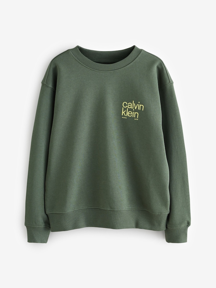 Calvin Klein Green Relaxed Back Print Sweatshirt - Image 1 of 2 Calvin Klein Green Relaxed Back Print Sweatshirt - Image 1 of 2