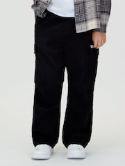 Calvin Klein Black Baggy Sateen Cargo Trousers - Image 1 of 5