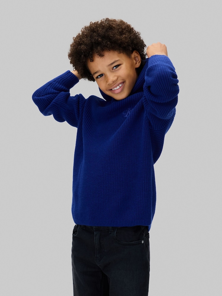 Calvin Klein Blue Combed Cotton Hoodie - Image 1 of 6 Calvin Klein Blue Combed Cotton Hoodie - Image 1 of 6