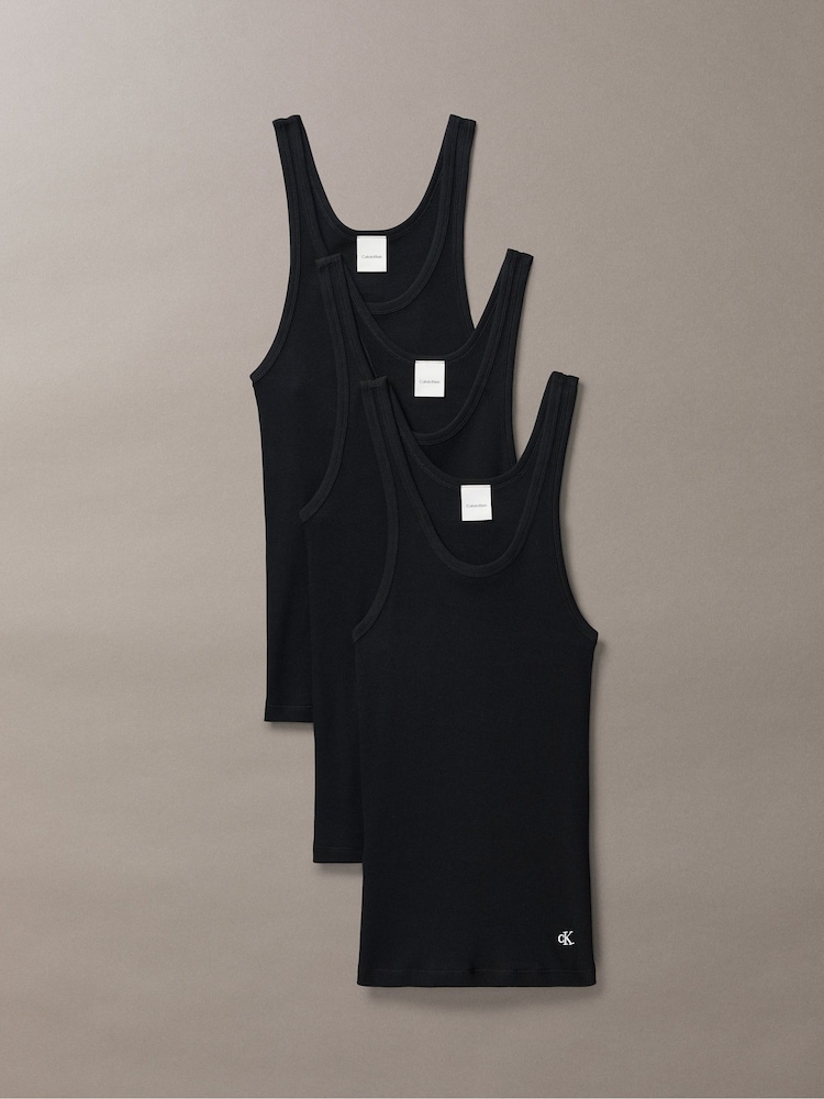 Calvin Klein Black 3 Pack Scoopneck Tank Tops Cotton Classics - Image 1 of 5 Calvin Klein Black 3 Pack Scoopneck Tank Tops Cotton Classics - Image 1 of 5