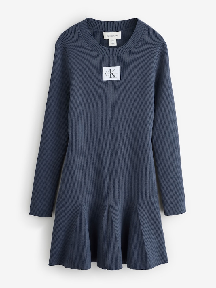 Calvin Klein Blue Cotton Knit Long Sleeve Mini Dress - Image 1 of 1 Calvin Klein Blue Cotton Knit Long Sleeve Mini Dress - Image 1 of 1