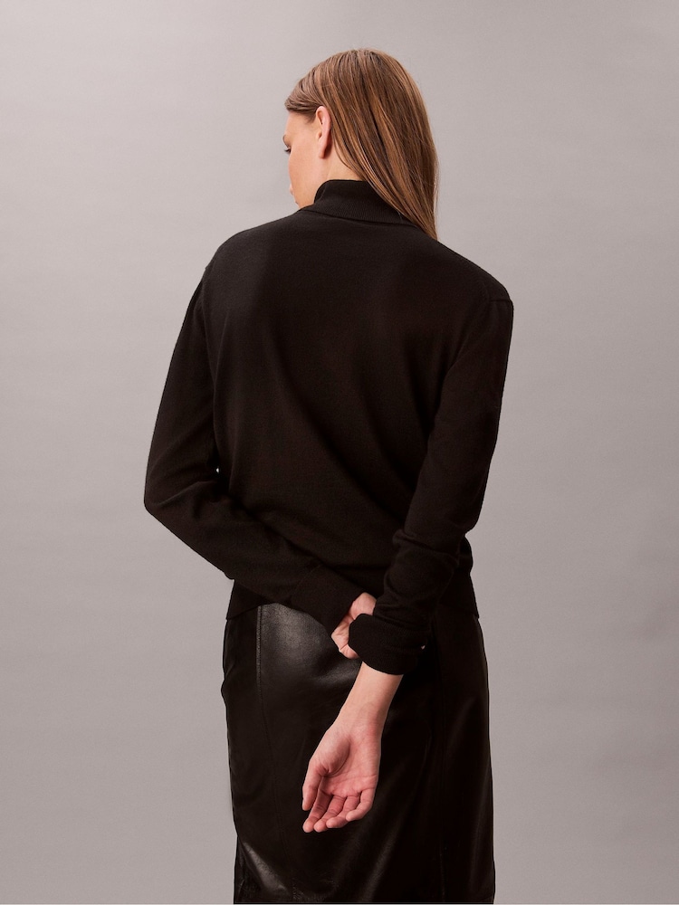 Calvin Klein Black Merino Roll Neck Jumper - Image 2 of 7 Calvin Klein Black Merino Roll Neck Jumper - Image 2 of 7