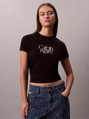 Calvin Klein Black Script Logo Graphic Slim T-Shirt - Image 1 of 6