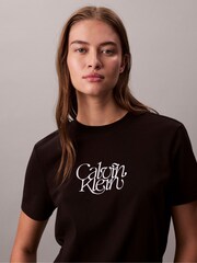 Calvin Klein Black Script Logo Graphic Slim T-Shirt - Image 5 of 6