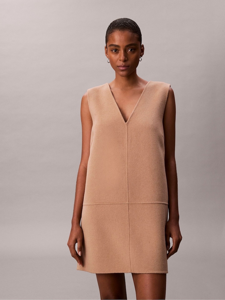 Calvin Klein Brown Double Face Wool Dress - Image 1 of 6 Calvin Klein Brown Double Face Wool Dress - Image 1 of 6