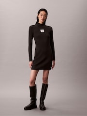 Calvin Klein Black Cotton Knit Roll Neck Dress - Image 1 of 6